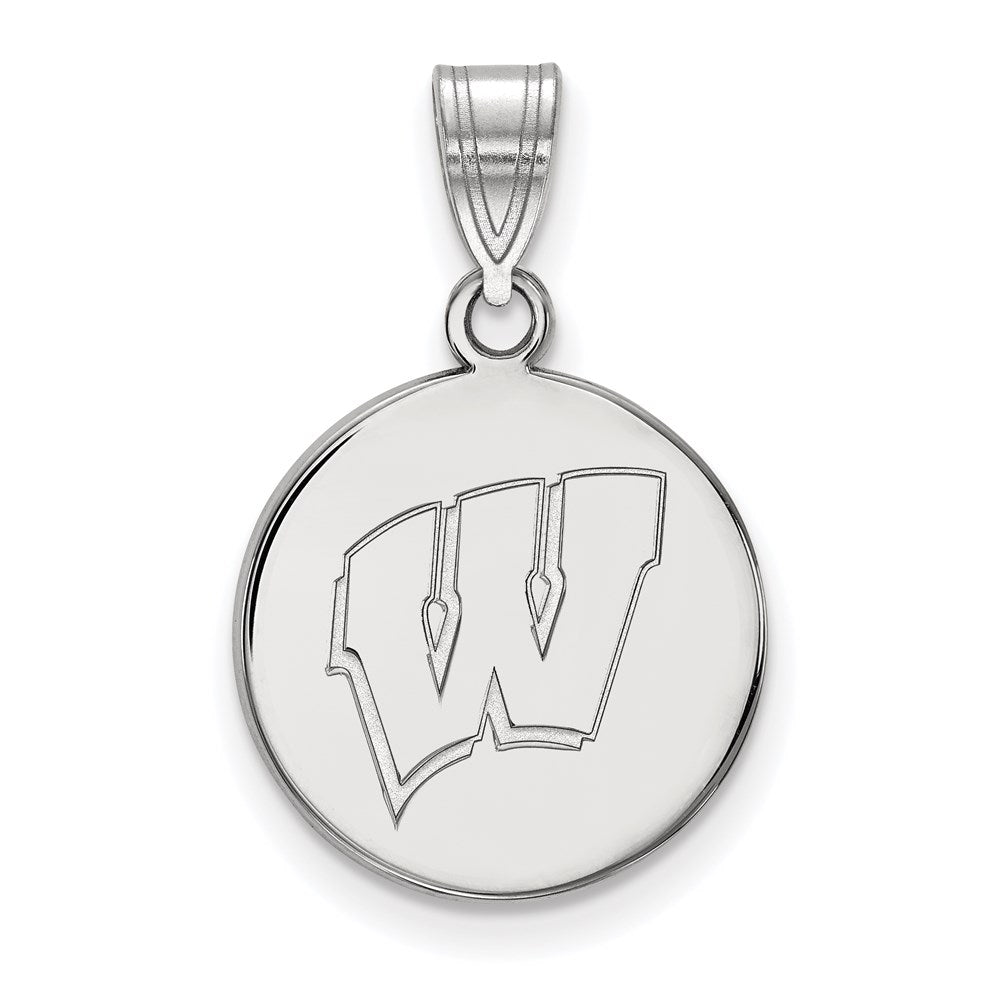14k White Gold LogoArt University of Wisconsin Letter W Medium Disc Pendant