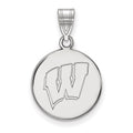 Sterling Silver Rhodium-plated LogoArt University of Wisconsin Letter W Medium Disc Pendant
