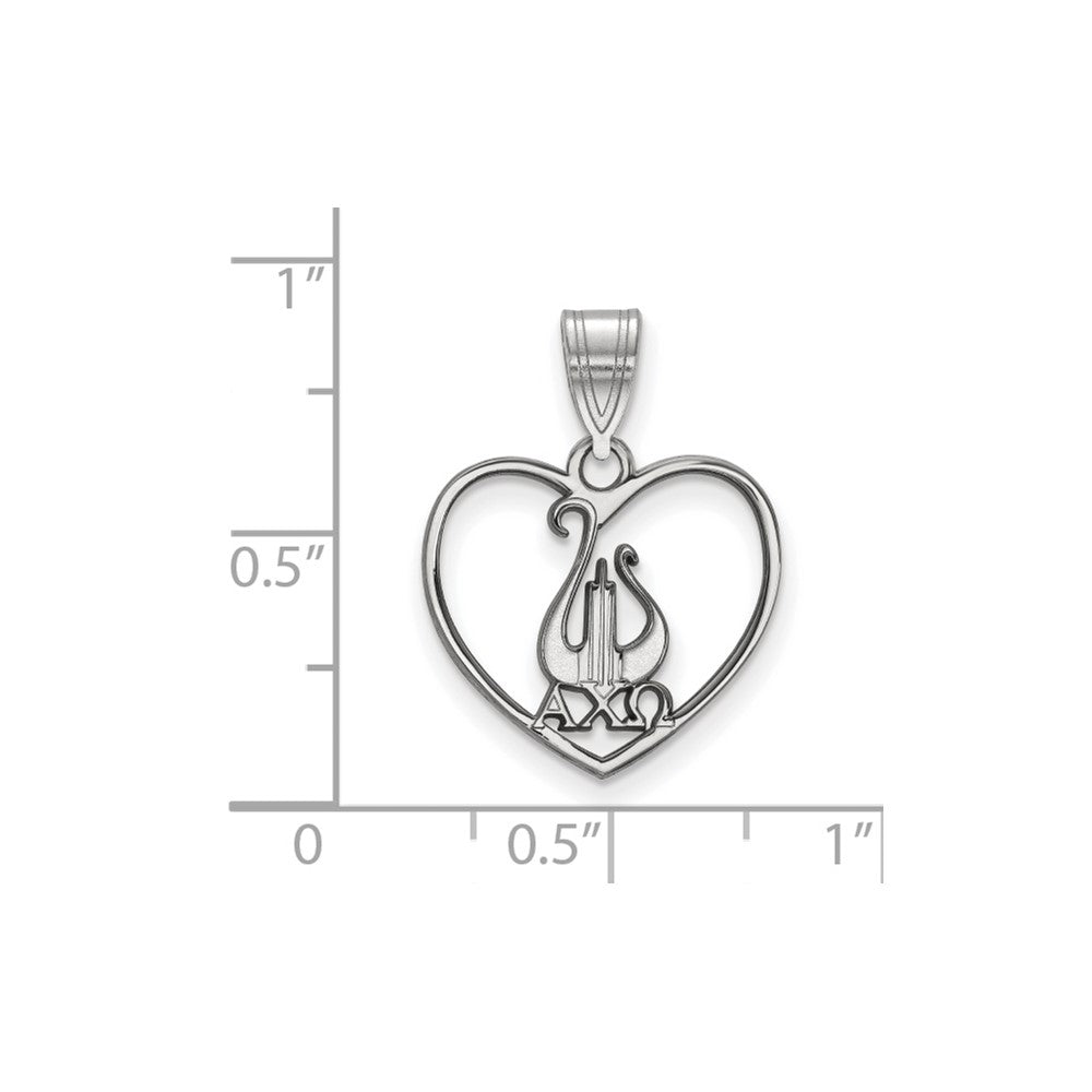 Sterling Silver Rhodium-plated LogoArt Alpha Chi Omega Sorority Symbol Heart Pendant