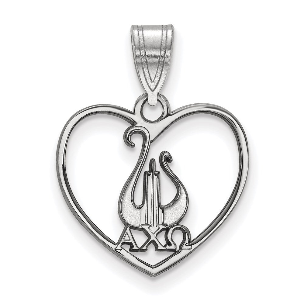 Sterling Silver Rhodium-plated LogoArt Alpha Chi Omega Sorority Symbol Heart Pendant