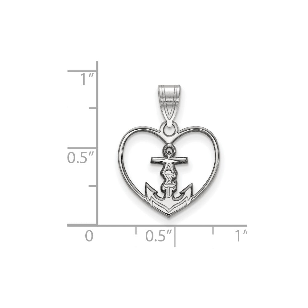 Sterling Silver Rhodium-plated LogoArt Alpha Sigma Tau Sorority Symbol Heart Pendant