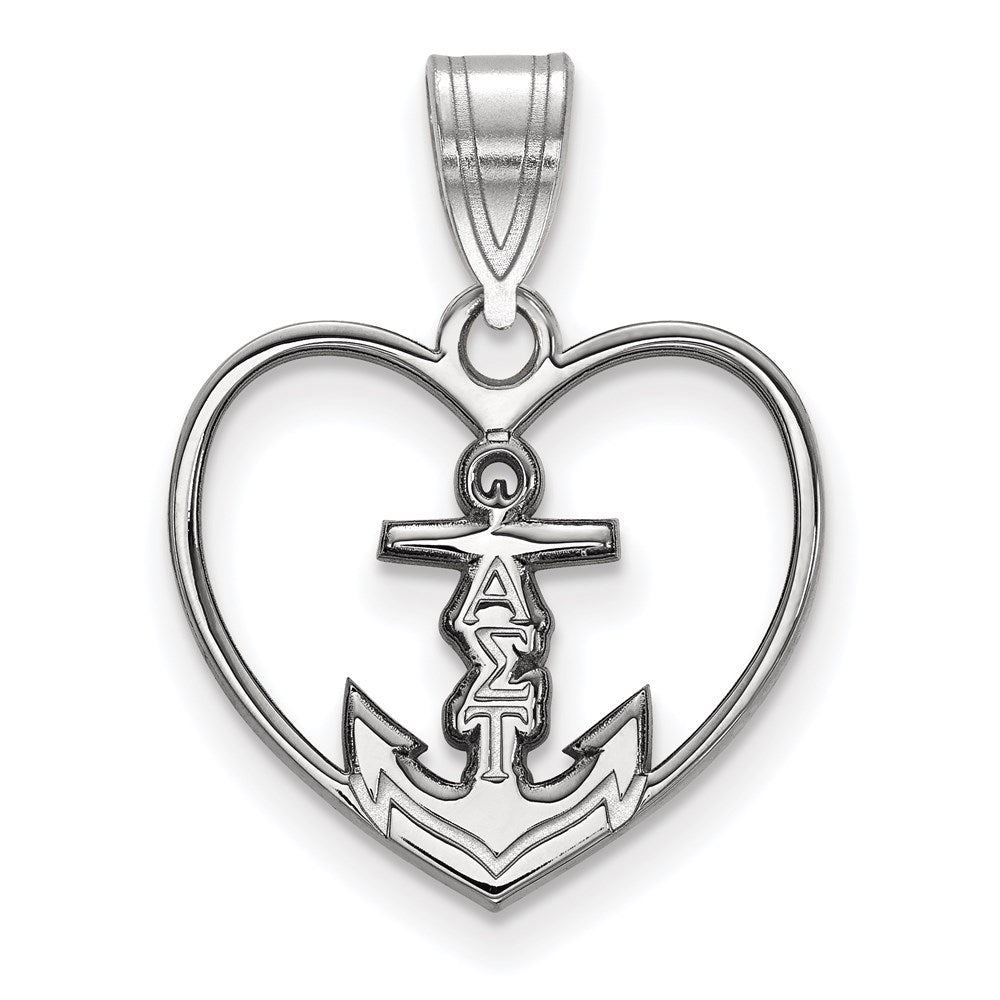 Sterling Silver Rhodium-plated LogoArt Alpha Sigma Tau Sorority Symbol Heart Pendant