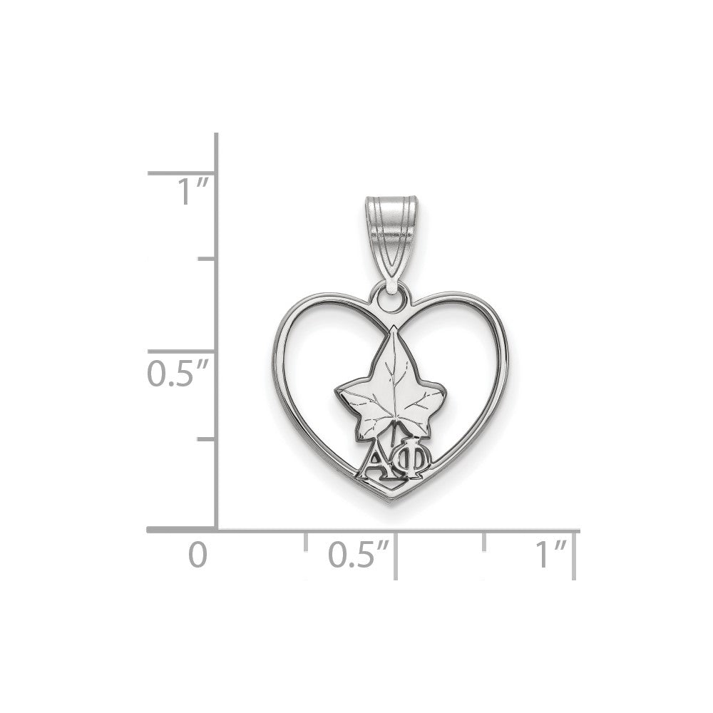 Sterling Silver Rhodium-plated LogoArt Alpha Phi Sorority Symbol Heart Pendant