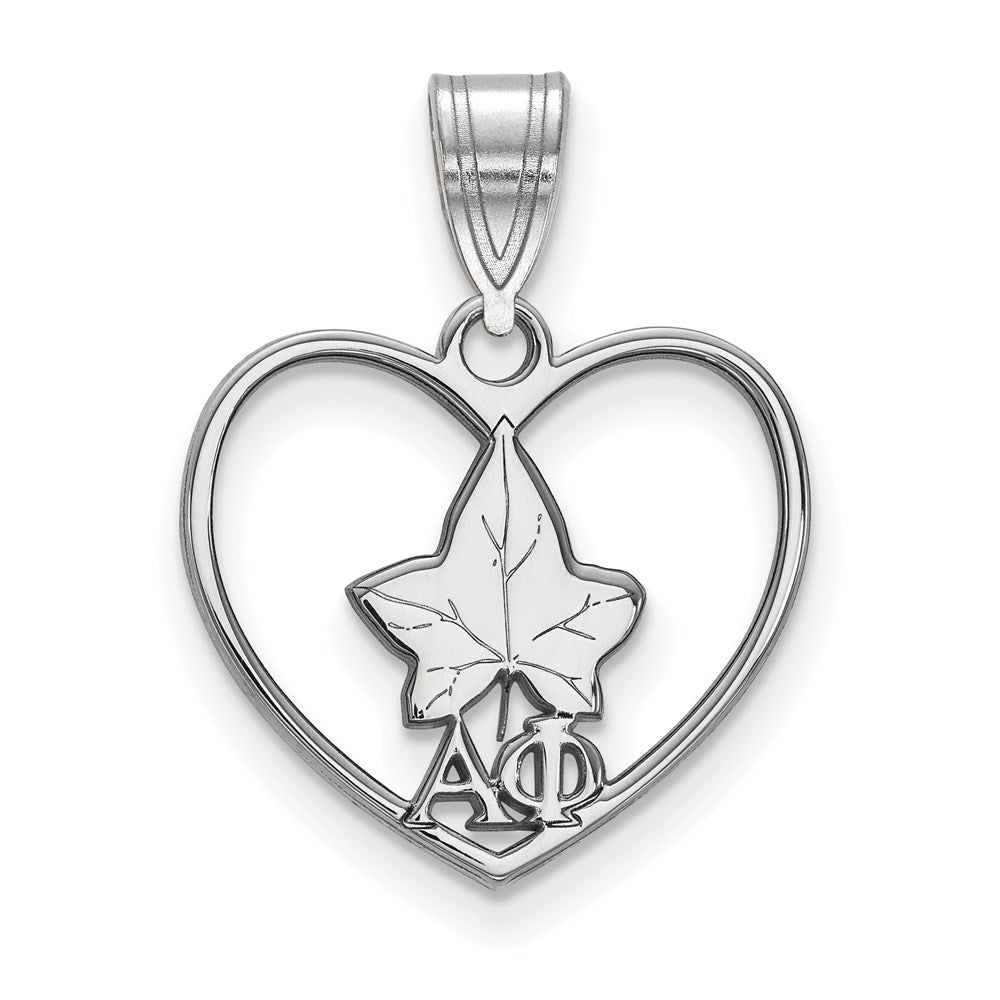 Sterling Silver Rhodium-plated LogoArt Alpha Phi Sorority Symbol Heart Pendant