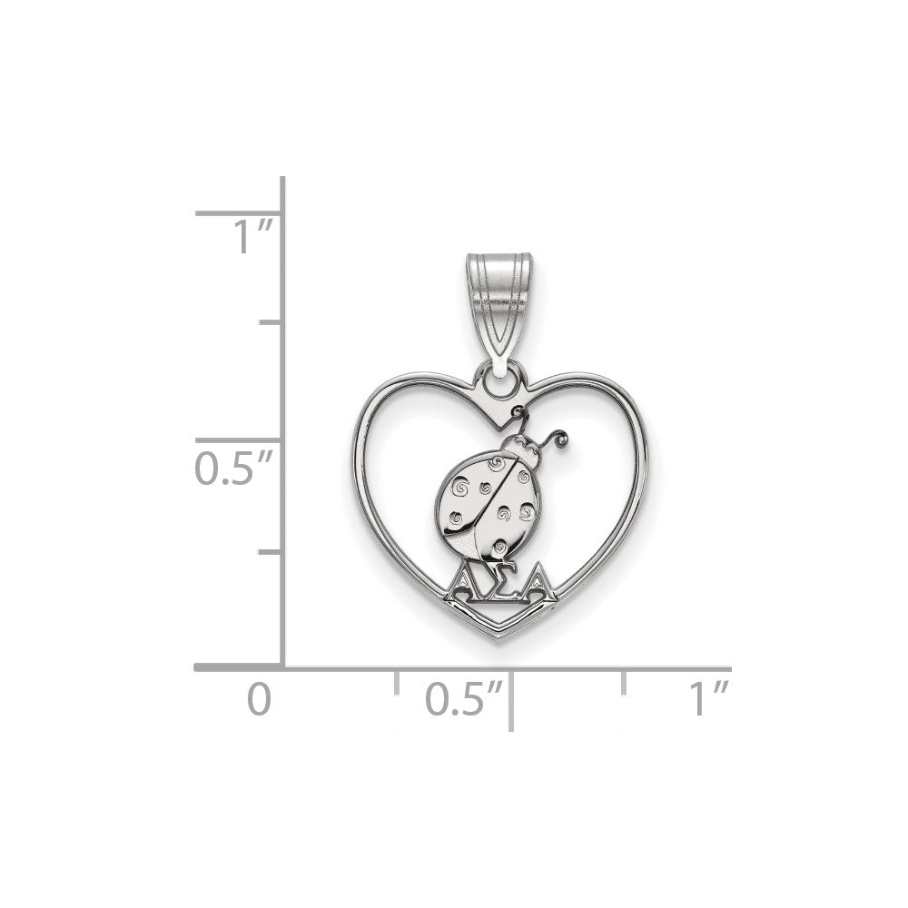 Sterling Silver Rhodium-plated LogoArt Alpha Sigma Alpha Sorority Symbol Heart Pendant