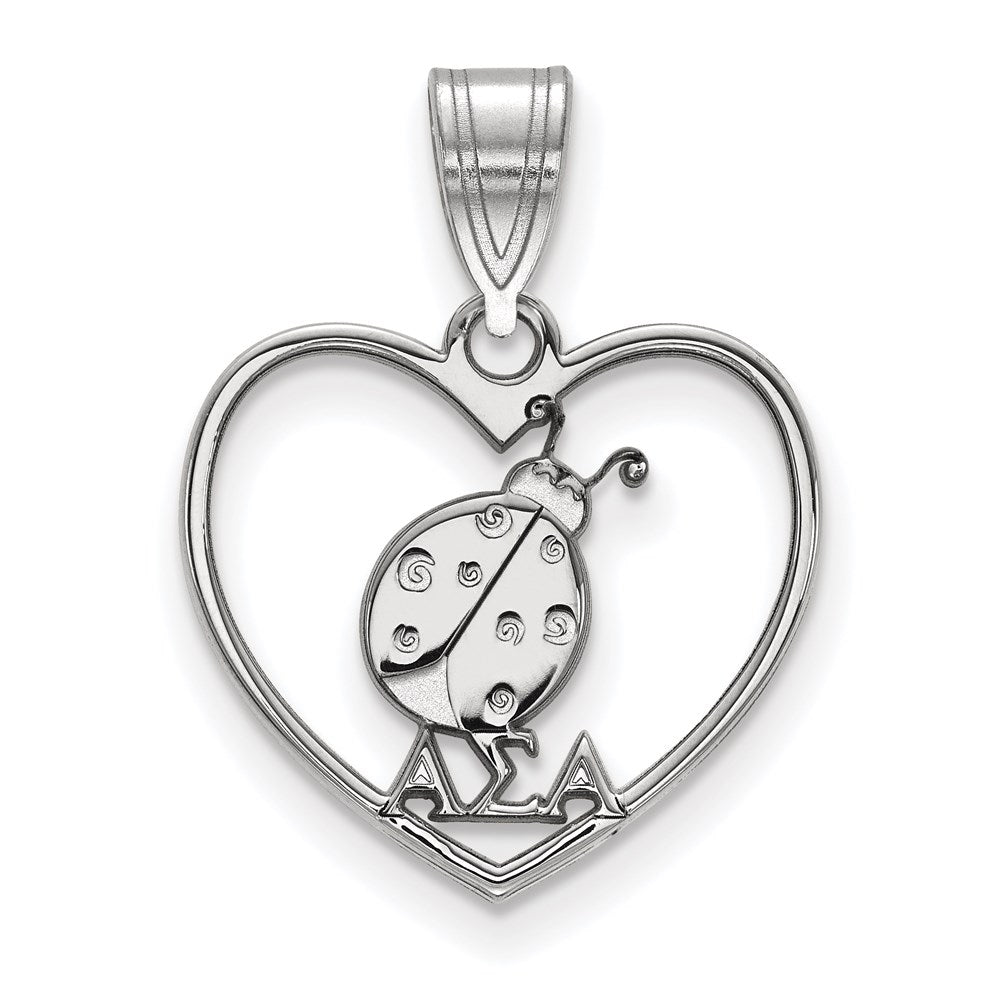 Sterling Silver Rhodium-plated LogoArt Alpha Sigma Alpha Sorority Symbol Heart Pendant