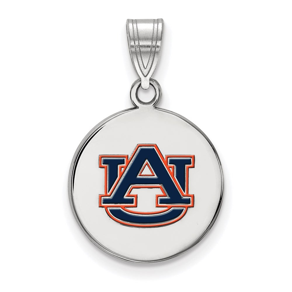 Sterling Silver Rhodium-plated LogoArt Auburn University Medium Enameled Disc Pendant