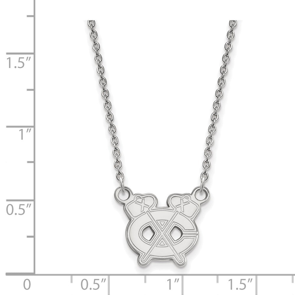 Sterling Silver Rhodium-plated NHL LogoArt Chicago Blackhawks Letter C and Tomahawk Small Pendant 18 inch Necklace