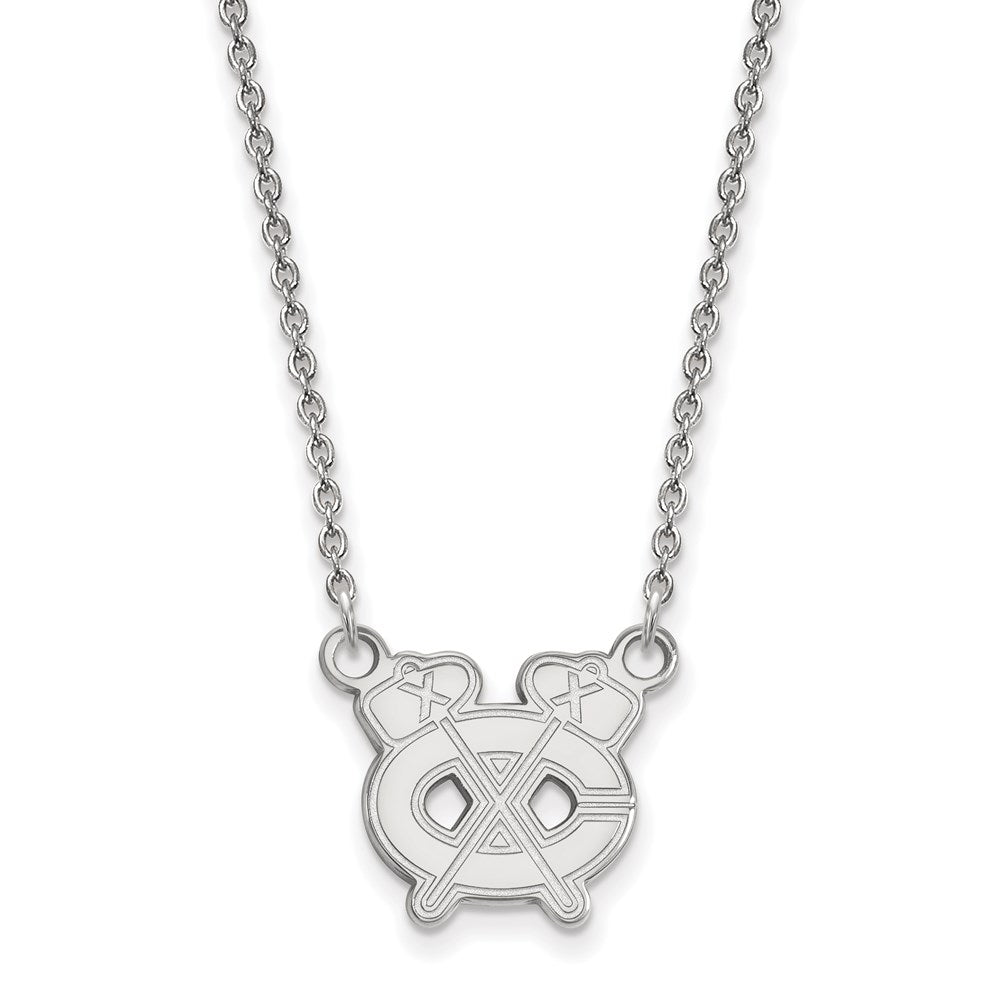 Sterling Silver Rhodium-plated NHL LogoArt Chicago Blackhawks Letter C and Tomahawk Small Pendant 18 inch Necklace