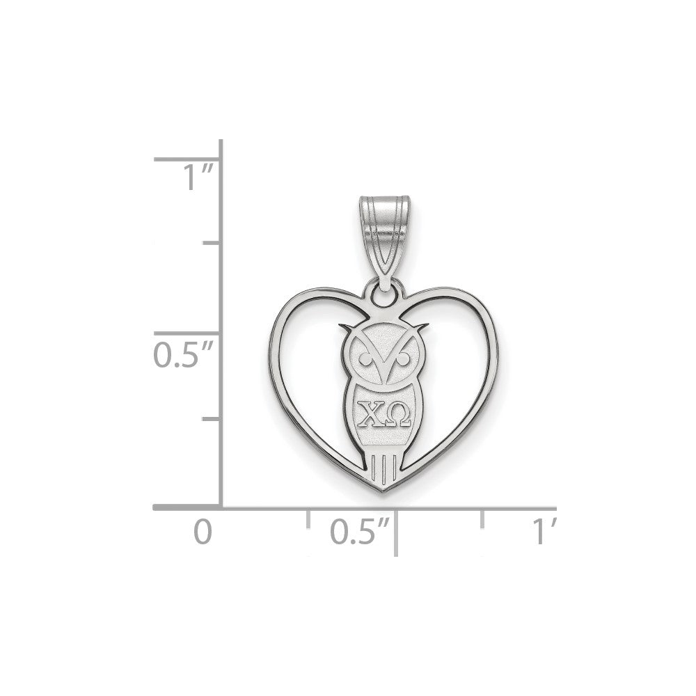 Sterling Silver Rhodium-plated LogoArt Chi Omega Sorority Symbol Heart Pendant