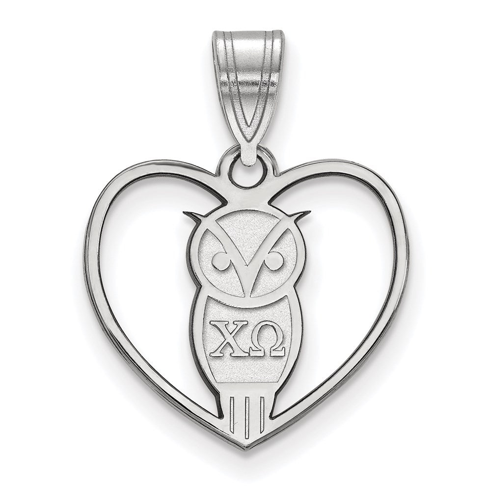 Sterling Silver Rhodium-plated LogoArt Chi Omega Sorority Symbol Heart Pendant