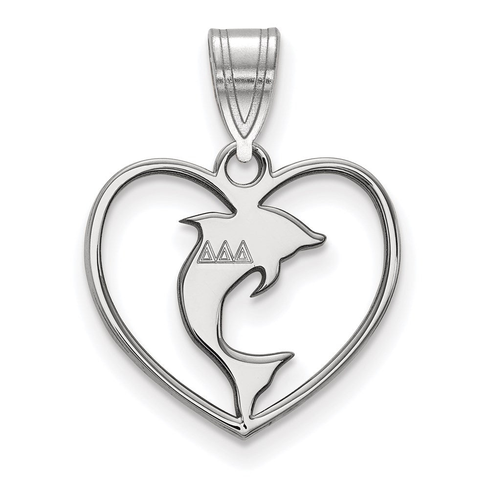Sterling Silver Rhodium-plated LogoArt Delta Delta Delta Sorority Symbol Heart Pendant
