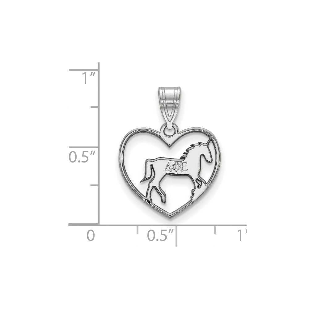 Sterling Silver Rhodium-plated LogoArt Delta Phi Epsilon Sorority Symbol Heart Pendant