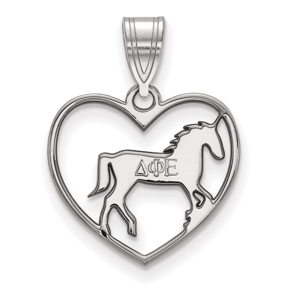 Sterling Silver Rhodium-plated LogoArt Delta Phi Epsilon Sorority Symbol Heart Pendant