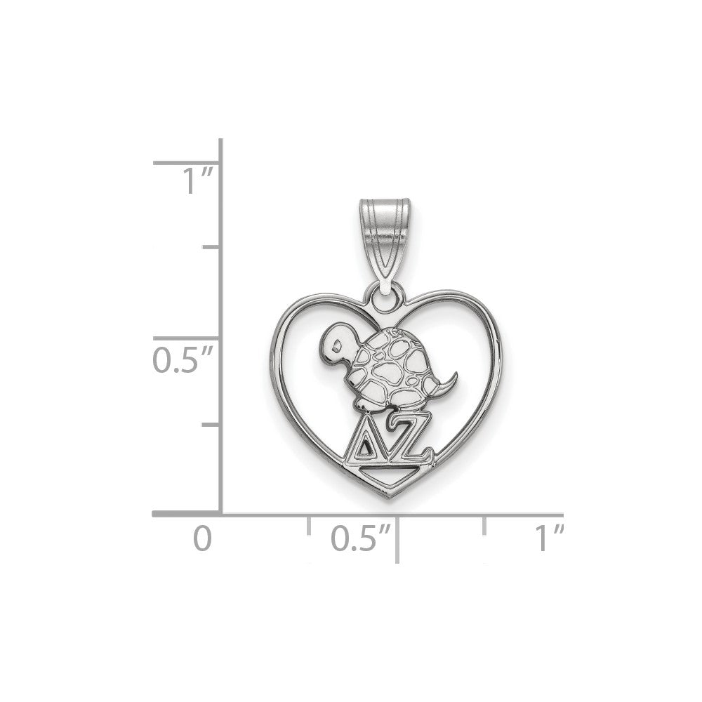 Sterling Silver Rhodium-plated LogoArt Delta Zeta Sorority Symbol Heart Pendant