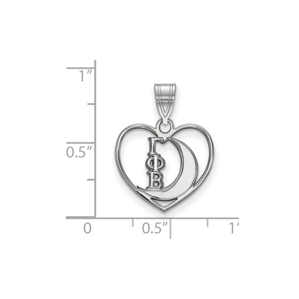 Sterling Silver Rhodium-plated LogoArt Gamma Phi Beta Sorority Symbol Heart Pendant