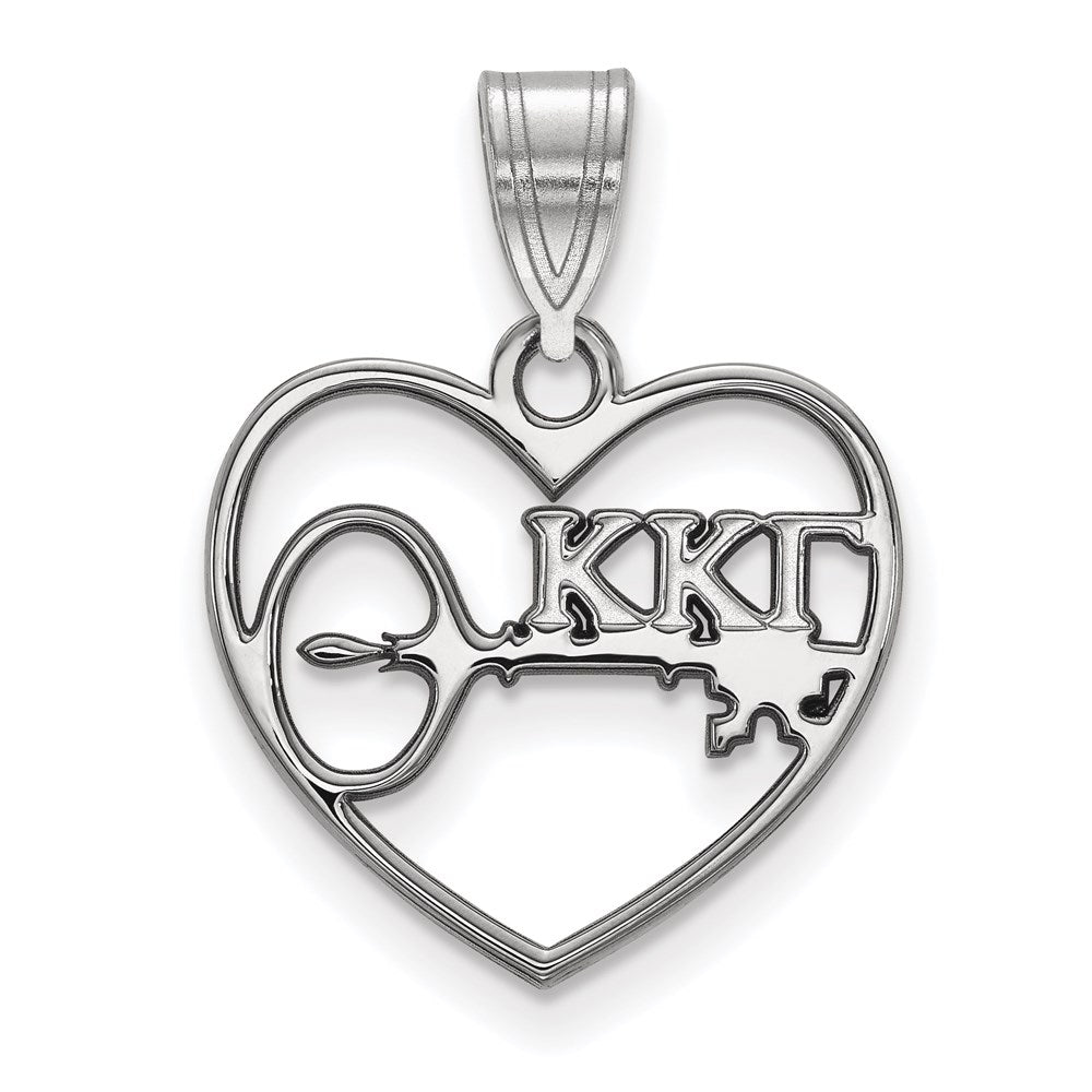 Sterling Silver Rhodium-plated LogoArt Kappa Kappa Gamma Sorority Symbol Heart Pendant