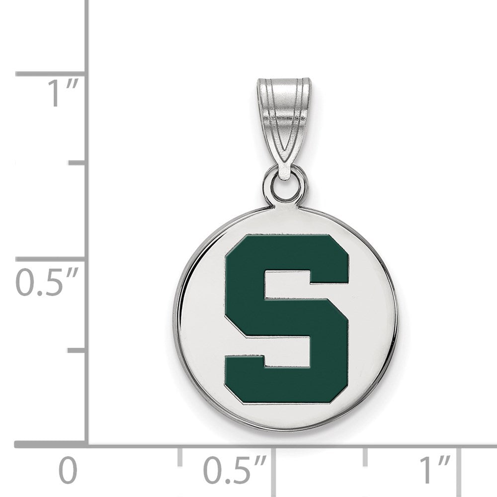 Sterling Silver Rhodium-plated LogoArt Michigan State U Medium Enameled Disc Pendant
