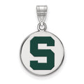 Sterling Silver Rhodium-plated LogoArt Michigan State U Medium Enameled Disc Pendant