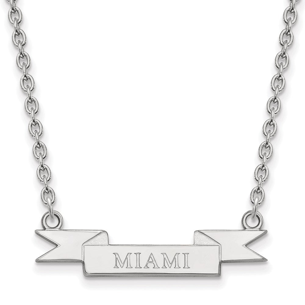 Sterling Silver Rhodium-plated LogoArt Miami University Ohio Small Banner Pendant 18 inch Necklace