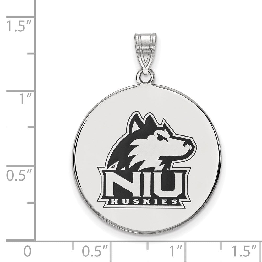 Sterling Silver Rhodium-plated LogoArt Northern Illinois University N-I-U Huskies Extra Large Enameled Disc Pendant