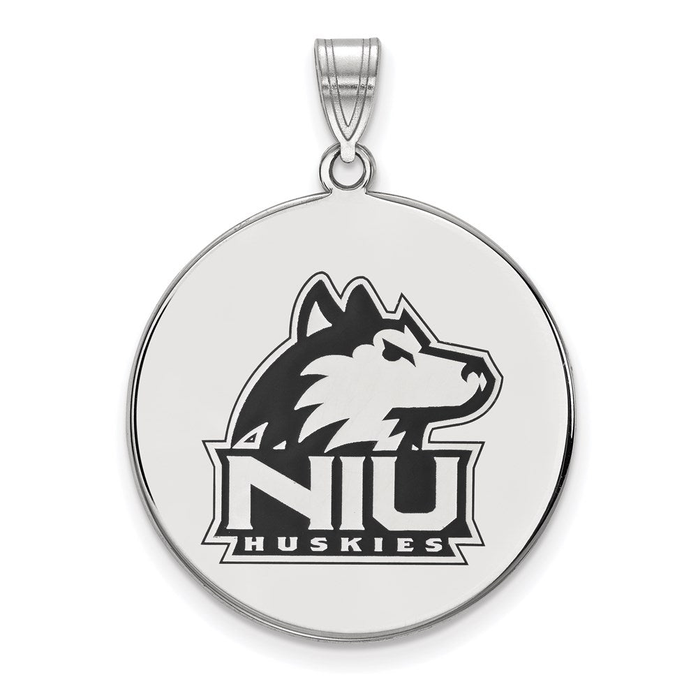 Sterling Silver Rhodium-plated LogoArt Northern Illinois University N-I-U Huskies Extra Large Enameled Disc Pendant
