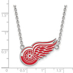 Sterling Silver Rhodium-plated NHL LogoArt Detroit Red Wings Large Enameled Pendant 18 inch Necklace
