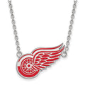 Sterling Silver Rhodium-plated NHL LogoArt Detroit Red Wings Large Enameled Pendant 18 inch Necklace