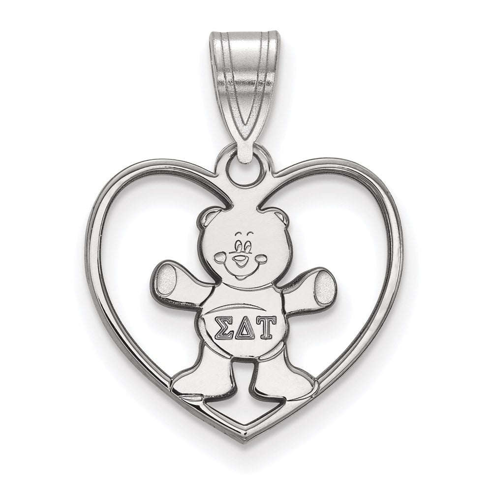 Sterling Silver Rhodium-plated LogoArt Sigma Delta Tau Sorority Symbol Heart Pendant