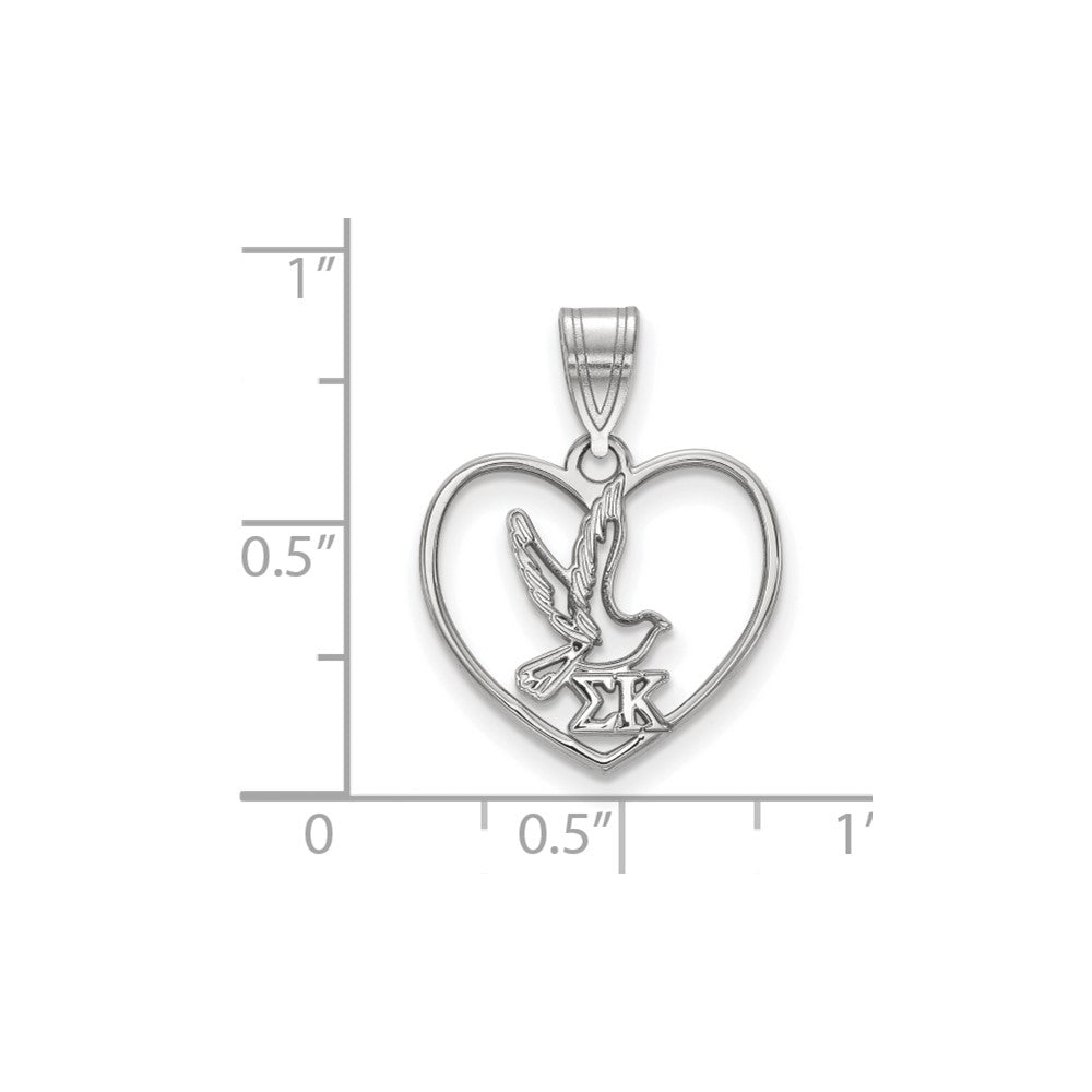 Sterling Silver Rhodium-plated LogoArt Sigma Kappa Sorority Symbol Heart Pendant