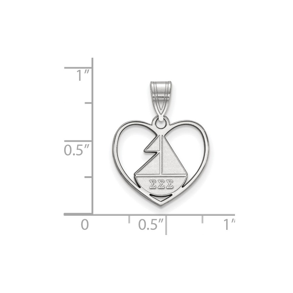 Sterling Silver Rhodium-plated LogoArt Sigma Sigma Sigma Sorority Symbol Heart Pendant