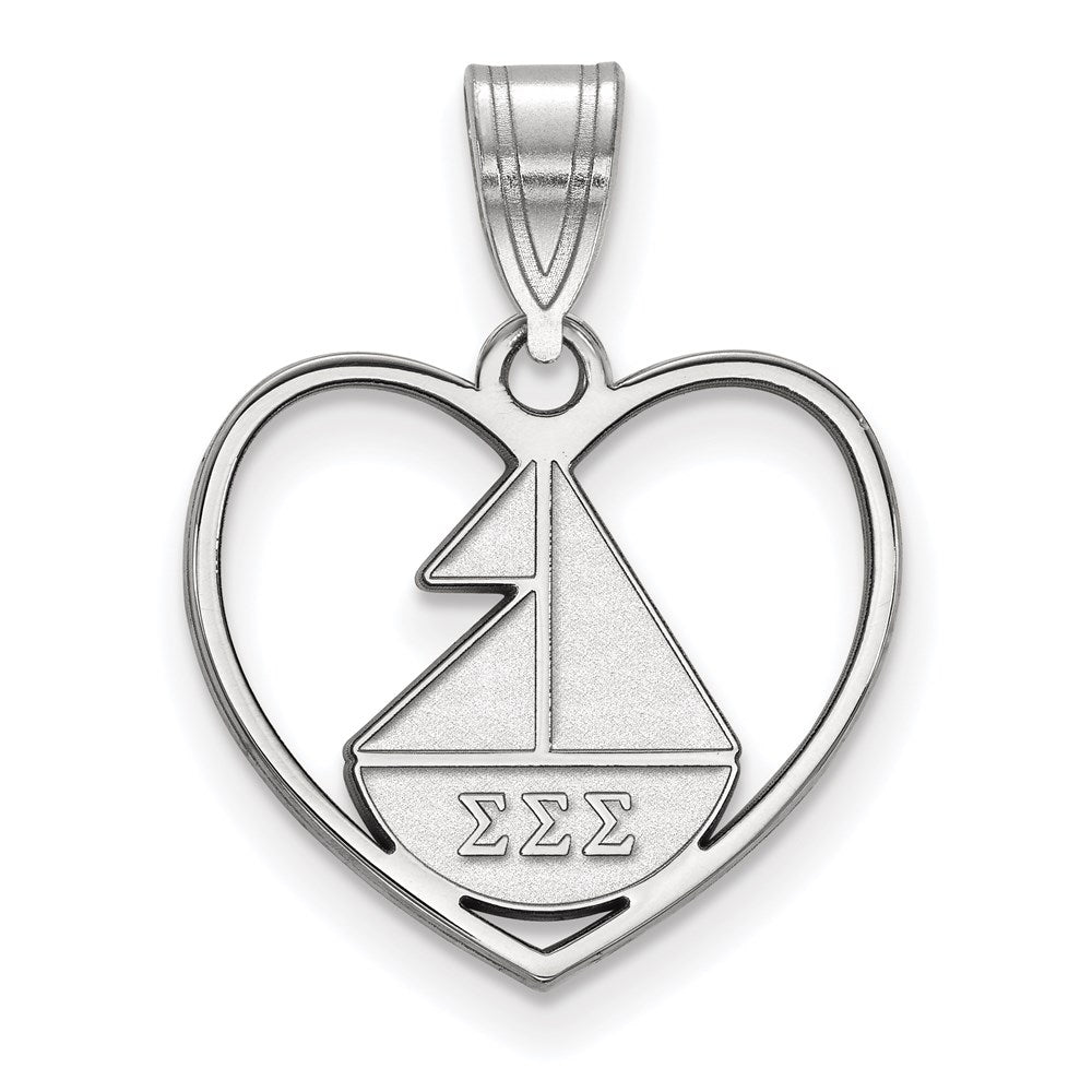 Sterling Silver Rhodium-plated LogoArt Sigma Sigma Sigma Sorority Symbol Heart Pendant