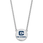 Sterling S. Rh-p LogoArt The Citadel Large Enamel Pendant w/Necklace