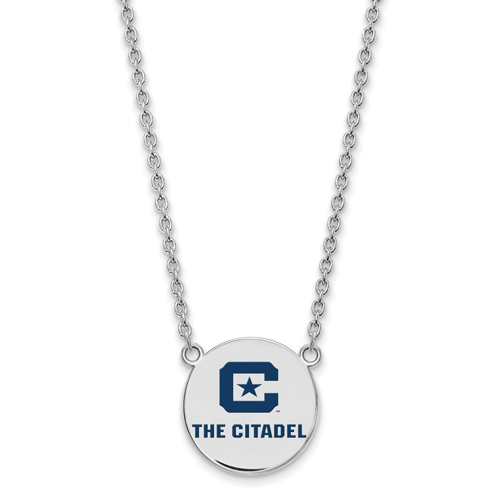 Sterling S. Rh-p LogoArt The Citadel Large Enamel Pendant w/Necklace