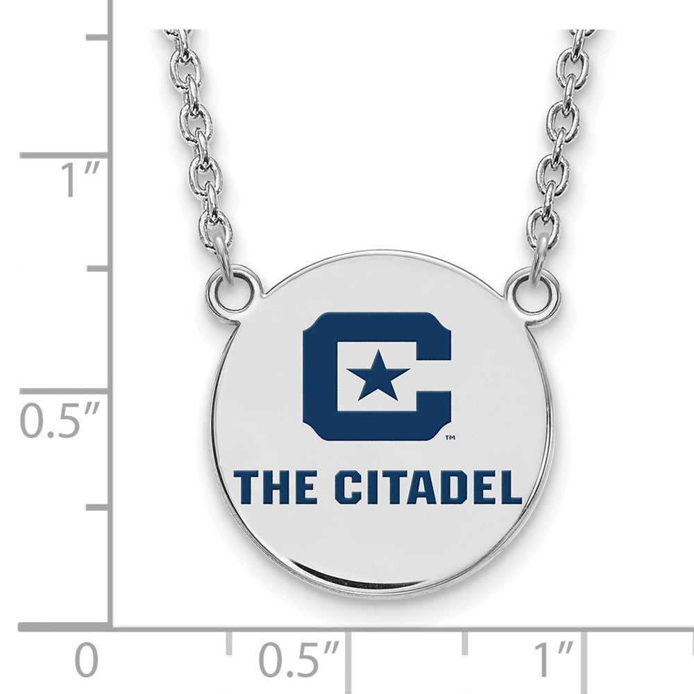 Sterling S. Rh-p LogoArt The Citadel Large Enamel Pendant w/Necklace