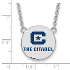 Sterling S. Rh-p LogoArt The Citadel Large Enamel Pendant w/Necklace