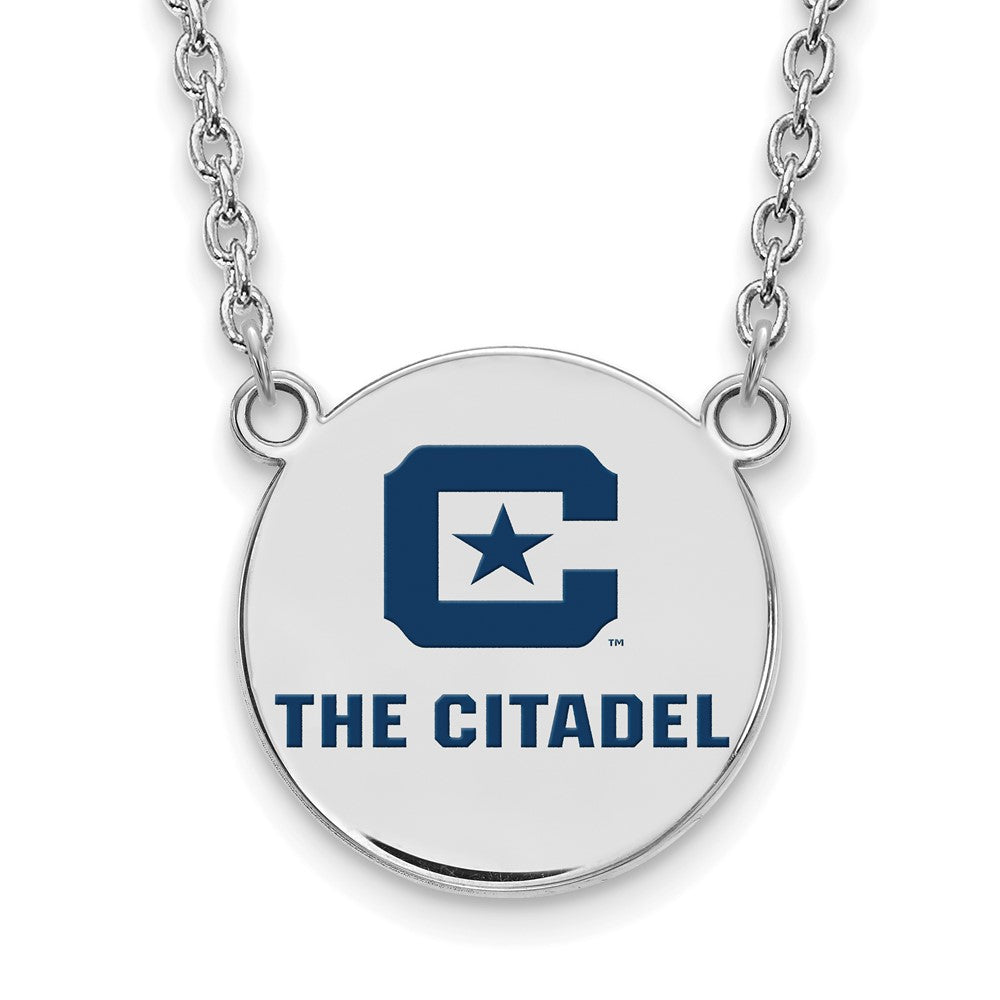 Sterling S. Rh-p LogoArt The Citadel Large Enamel Pendant w/Necklace