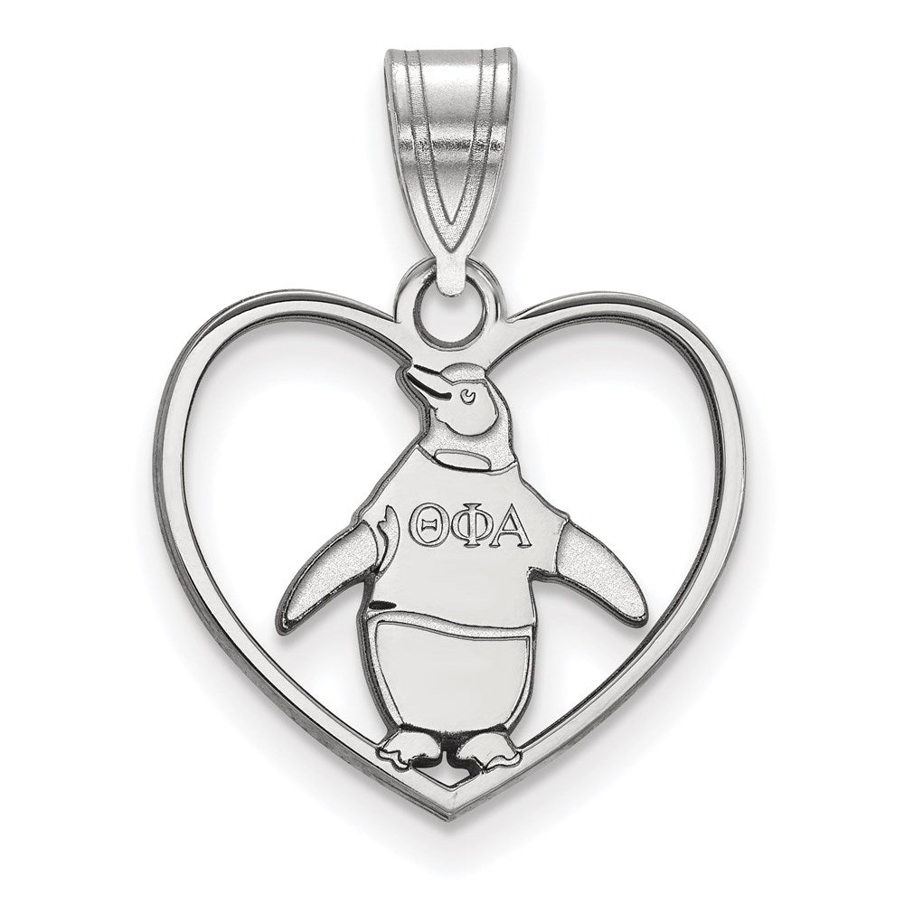 Sterling Silver Rhodium-plated LogoArt Theta Phi Alpha Sorority Symbol Heart Pendant