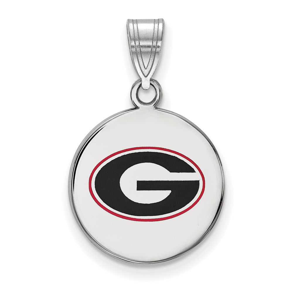 Sterling Silver Rhodium-plated LogoArt University of Georgia Letter G Medium Enameled Disc Pendant
