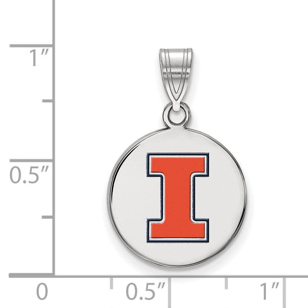 Sterling Silver Rhodium-plated LogoArt University of Illinois Letter I Medium Enameled Disc Pendant