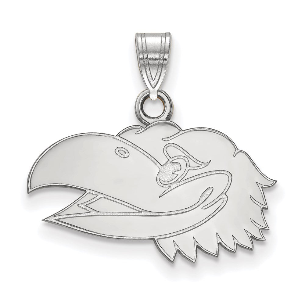 14k White Gold LogoArt University of Kansas Jayhawk Small Pendant