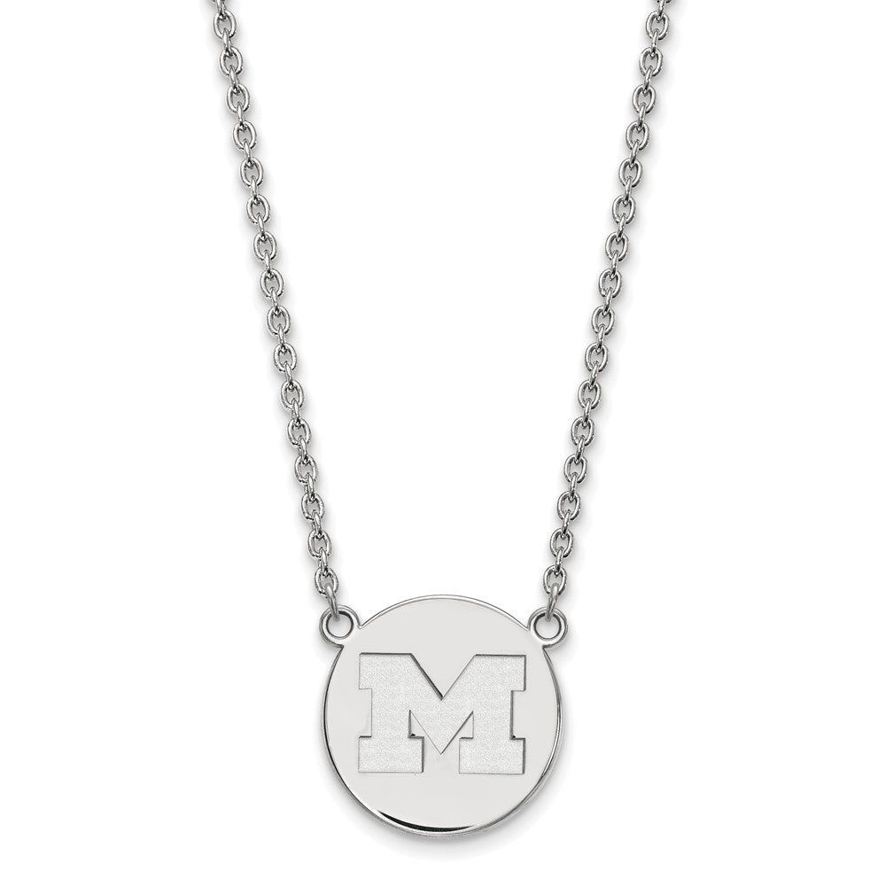 Sterling Silver Rhodium-plated LogoArt University of Michigan Letter M Large Disc 18 inch Necklace