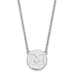 Sterling Silver Rhodium-plated LogoArt University of Michigan Letter M Large Disc 18 inch Necklace