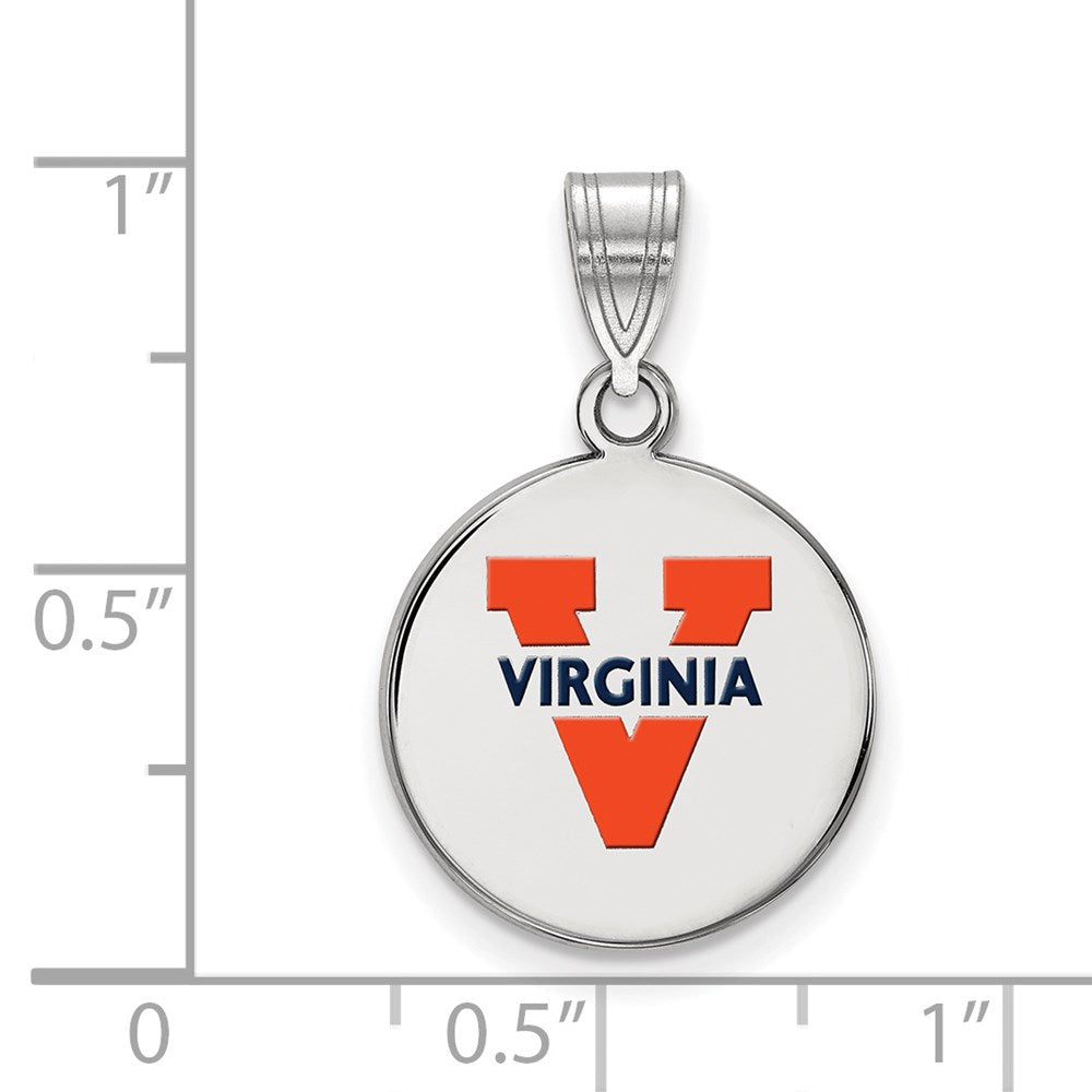 Sterling Silver Rhodium-plated LogoArt University of Virginia Medium Enameled Disc Pendant