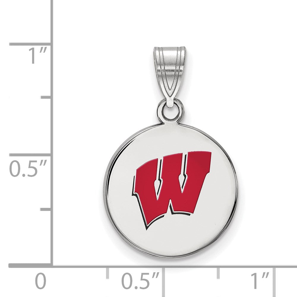 Sterling Silver Rhodium-plated LogoArt University of Wisconsin Letter W Medium Enameled Disc Pendant