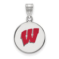 Sterling Silver Rhodium-plated LogoArt University of Wisconsin Letter W Medium Enameled Disc Pendant