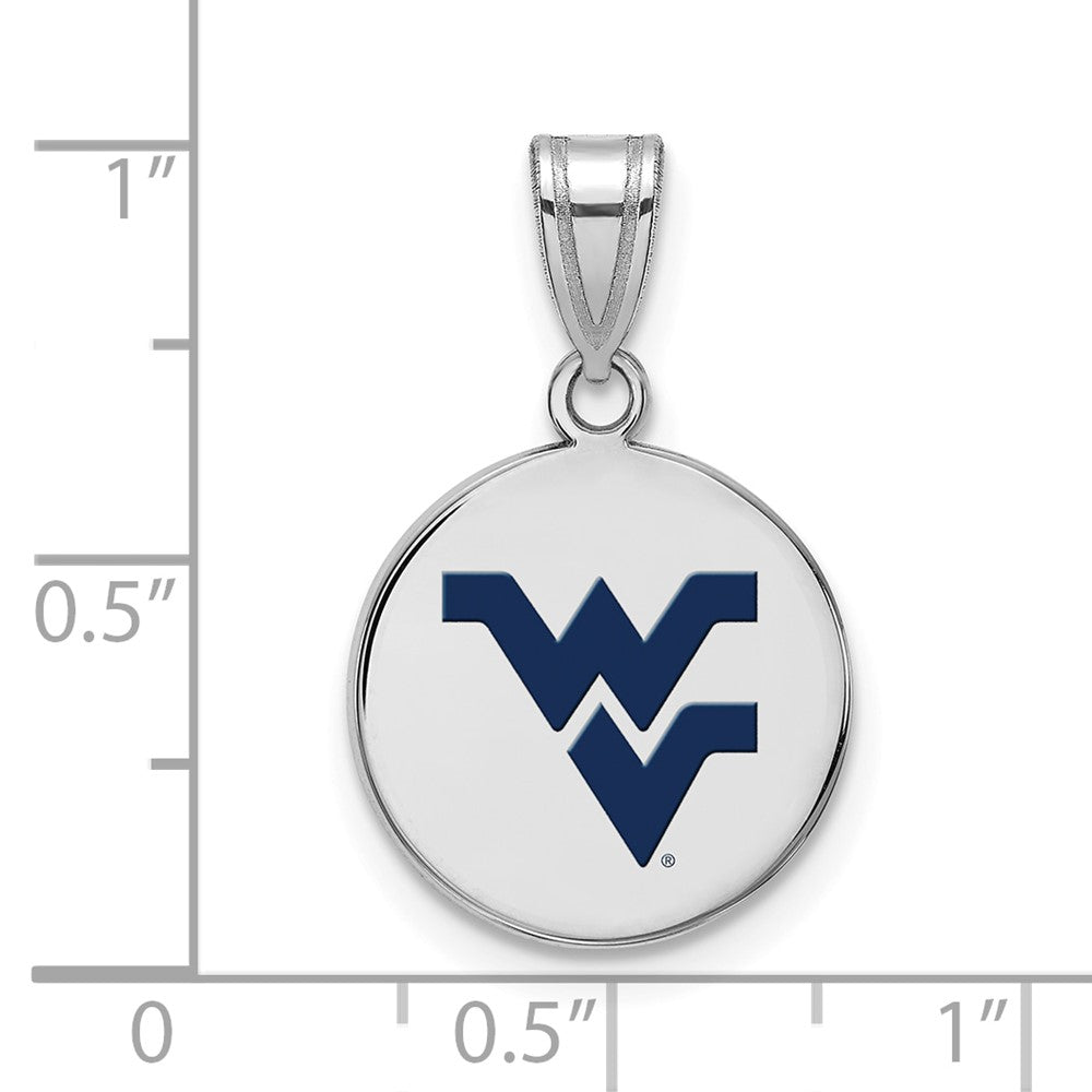 Sterling Silver Rhodium-plated LogoArt West Virginia University W-V Medium Enameled Disc Pendant