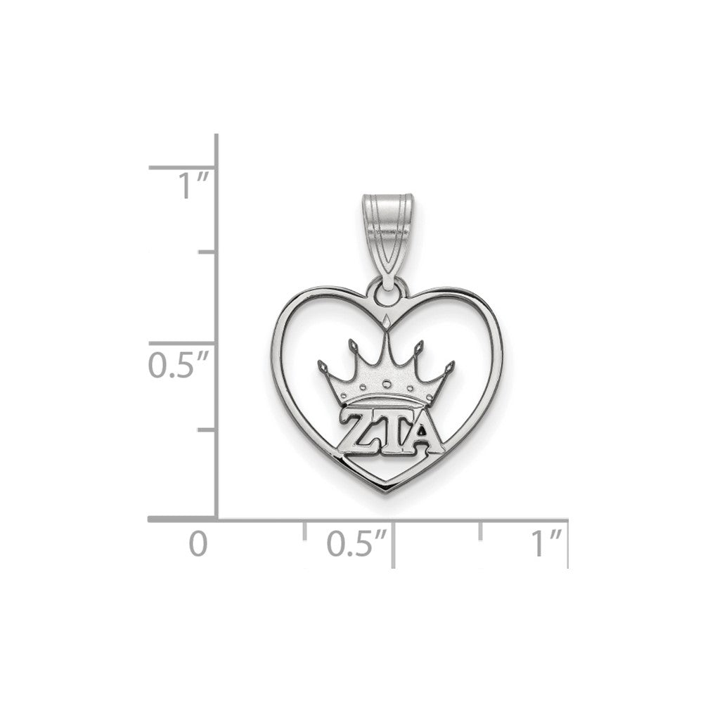 Sterling Silver Rhodium-plated LogoArt Zeta Tau Alpha Sorority Symbol Heart Pendant