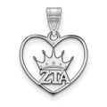 Sterling Silver Rhodium-plated LogoArt Zeta Tau Alpha Sorority Symbol Heart Pendant