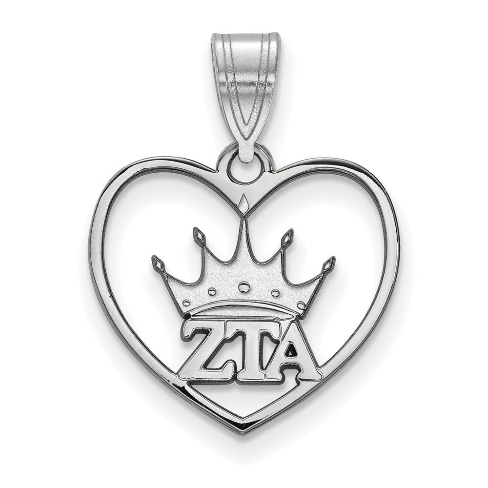 Sterling Silver Rhodium-plated LogoArt Zeta Tau Alpha Sorority Symbol Heart Pendant